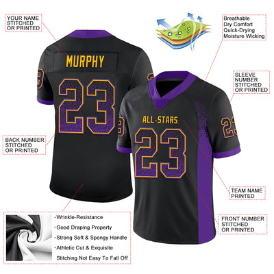 Custom Black Purple-Gold Drift Fashion Football Jersey