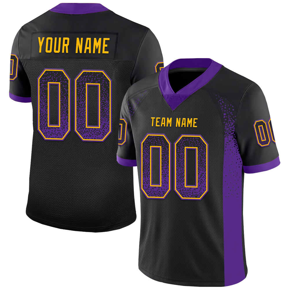 Custom Black Purple-Gold Drift Fashion Football Jersey