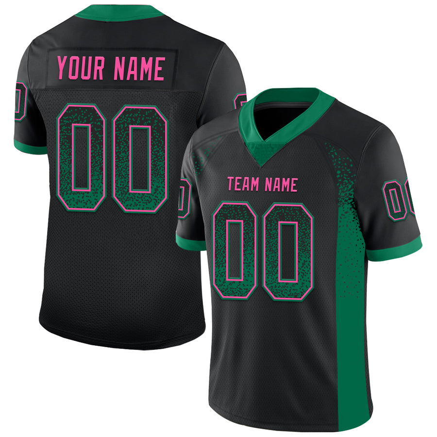 Custom Black Kelly Green-Pink Drift Fashion Football Jersey