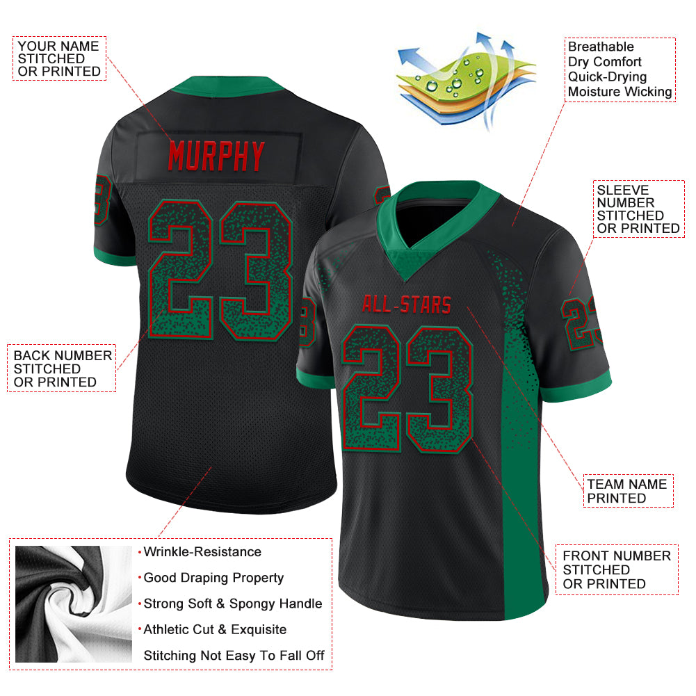 Custom Black Kelly Green-Red Drift Fashion Football Jersey