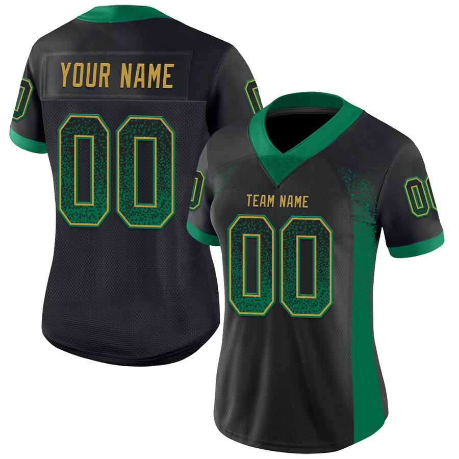 Custom Black Kelly Green-Old Gold Drift Fashion Football Jersey