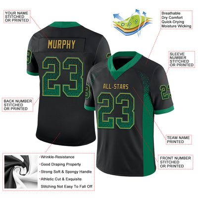 Custom Black Kelly Green-Old Gold Drift Fashion Football Jersey