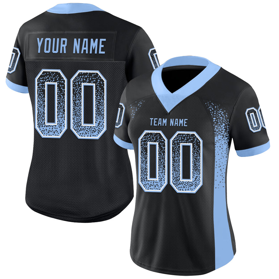 Custom Black Light Blue-White Drift Fashion Football Jersey
