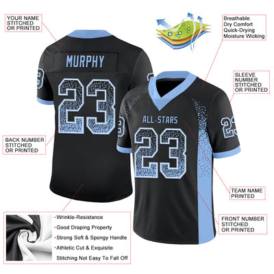 Custom Black Light Blue-White Drift Fashion Football Jersey