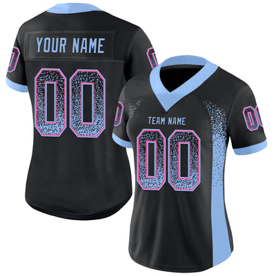 Custom Black Light Blue-Pink Drift Fashion Football Jersey