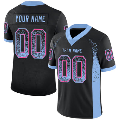 Custom Black Light Blue-Pink Drift Fashion Football Jersey