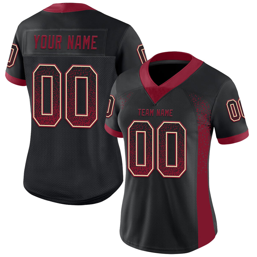 Custom Black Crimson-Cream Drift Fashion Football Jersey