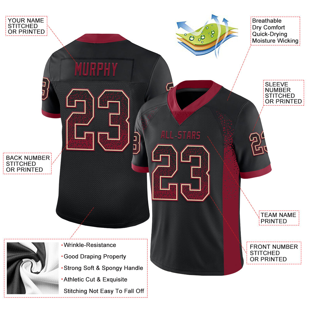 Custom Black Crimson-Cream Drift Fashion Football Jersey