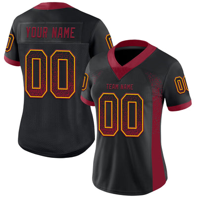 Custom Black Crimson-Yellow Drift Fashion Football Jersey