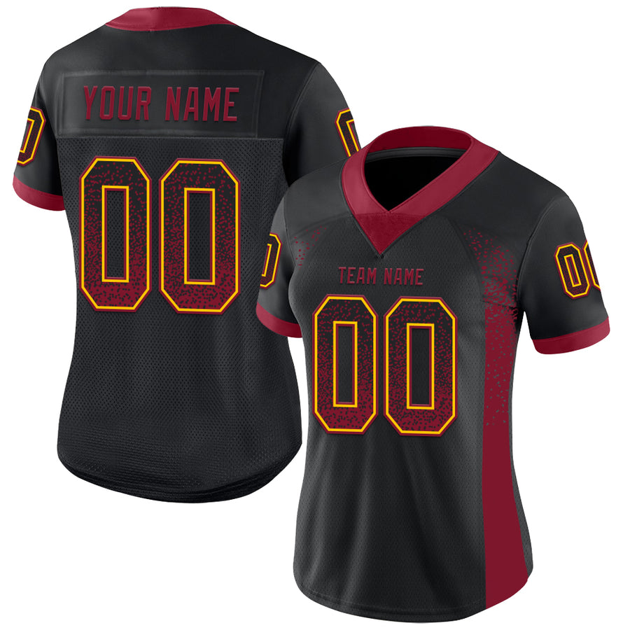 Custom Black Crimson-Yellow Drift Fashion Football Jersey