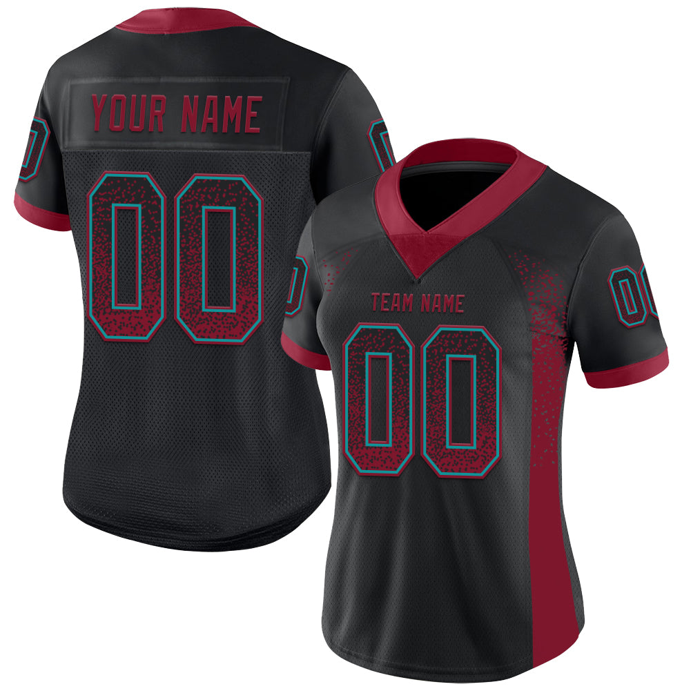 Custom Black Crimson-Teal Drift Fashion Football Jersey