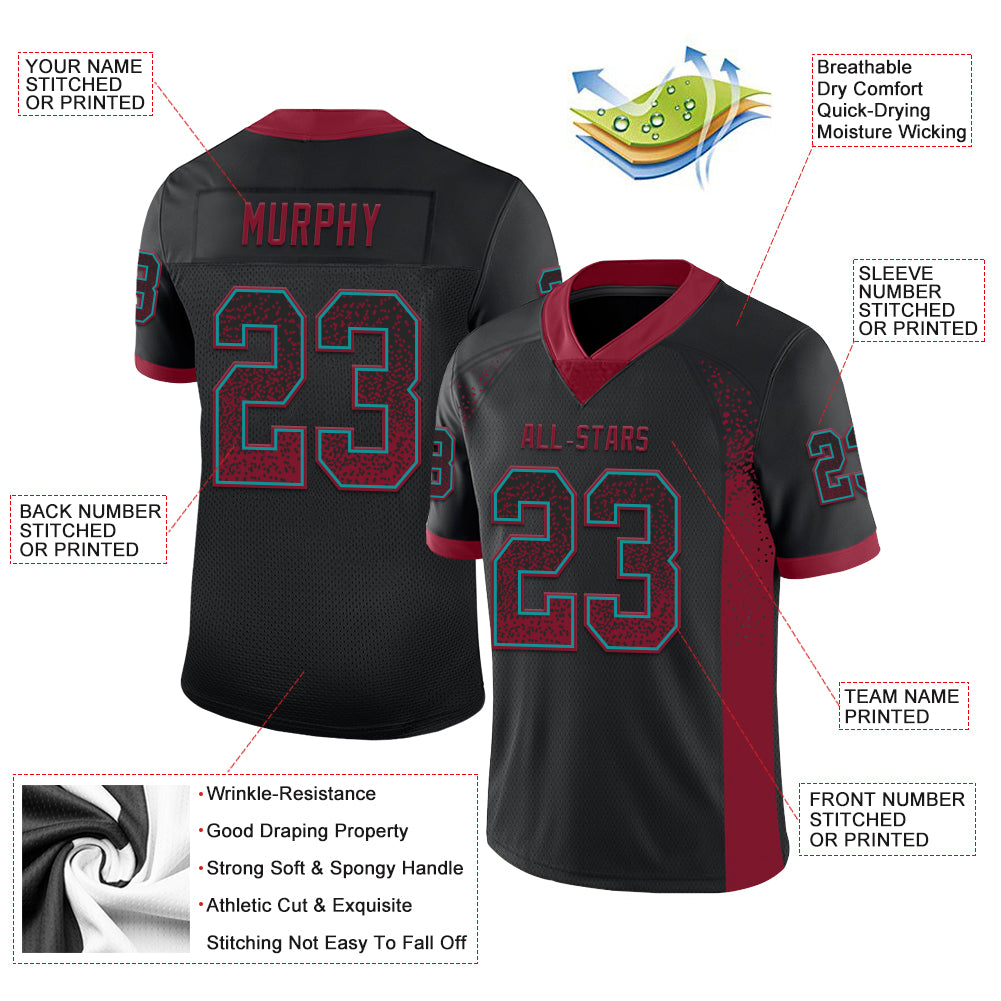 Custom Black Crimson-Teal Drift Fashion Football Jersey