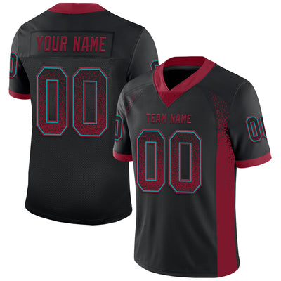 Custom Black Crimson-Teal Drift Fashion Football Jersey