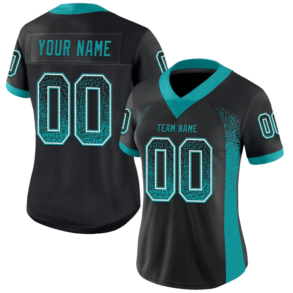 Custom Black Teal-White Drift Fashion Football Jersey