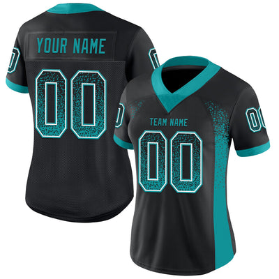 Custom Black Teal-White Drift Fashion Football Jersey