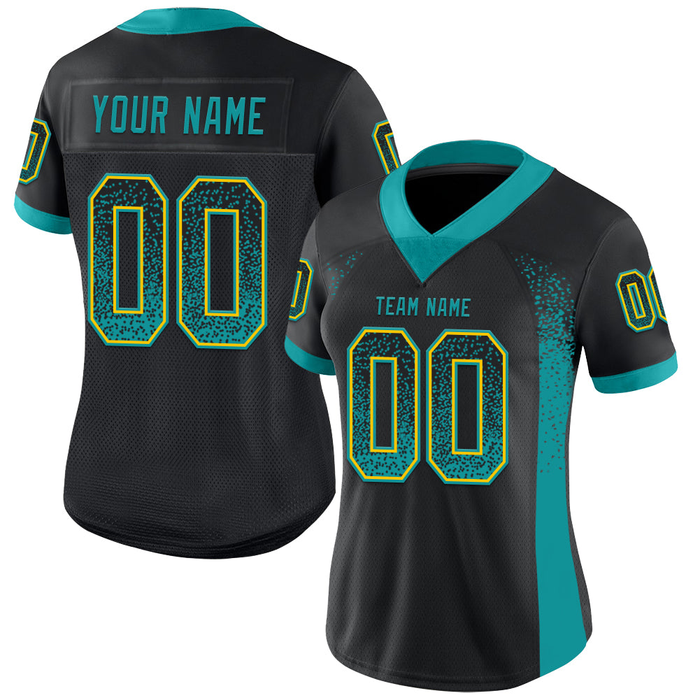 Custom Black Teal-Yellow Drift Fashion Football Jersey