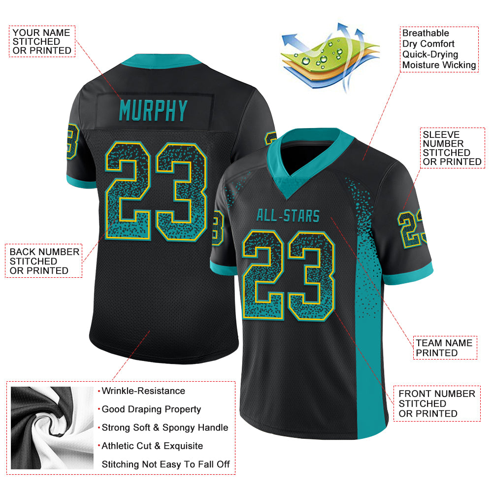 Custom Black Teal-Yellow Drift Fashion Football Jersey