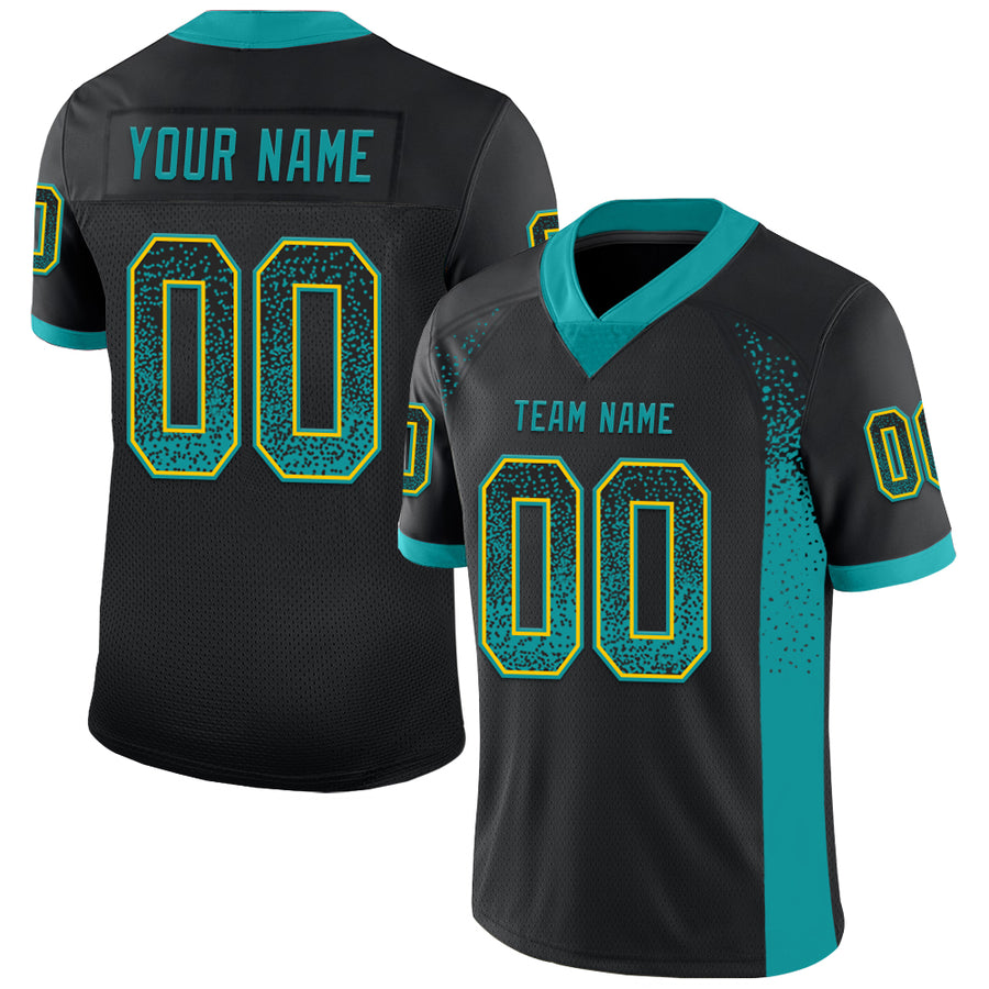Custom Black Teal-Yellow Drift Fashion Football Jersey