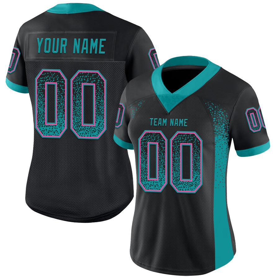 Custom Black Teal-Pink Drift Fashion Football Jersey