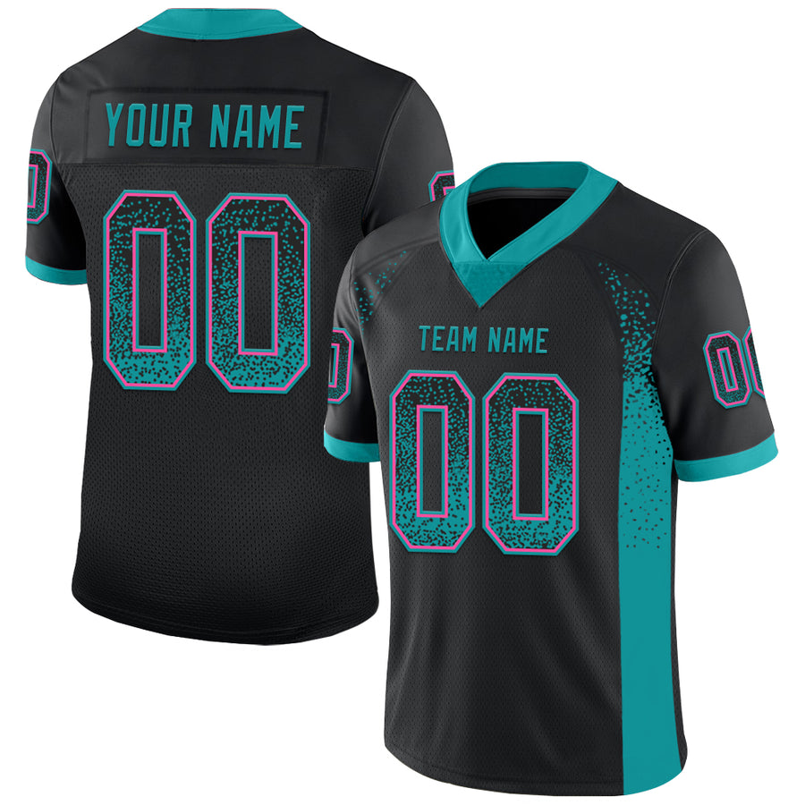 Custom Black Teal-Pink Drift Fashion Football Jersey