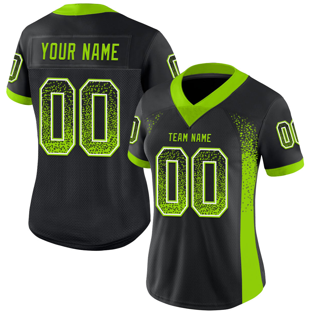 Custom Black Neon Green-White Drift Fashion Football Jersey