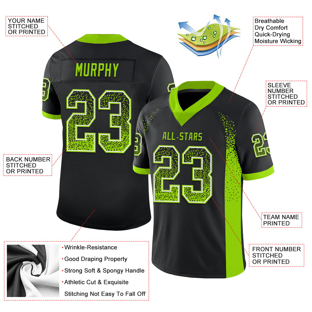 Custom Black Neon Green-White Drift Fashion Football Jersey