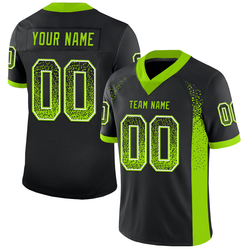 Custom Black Neon Green-White Drift Fashion Football Jersey