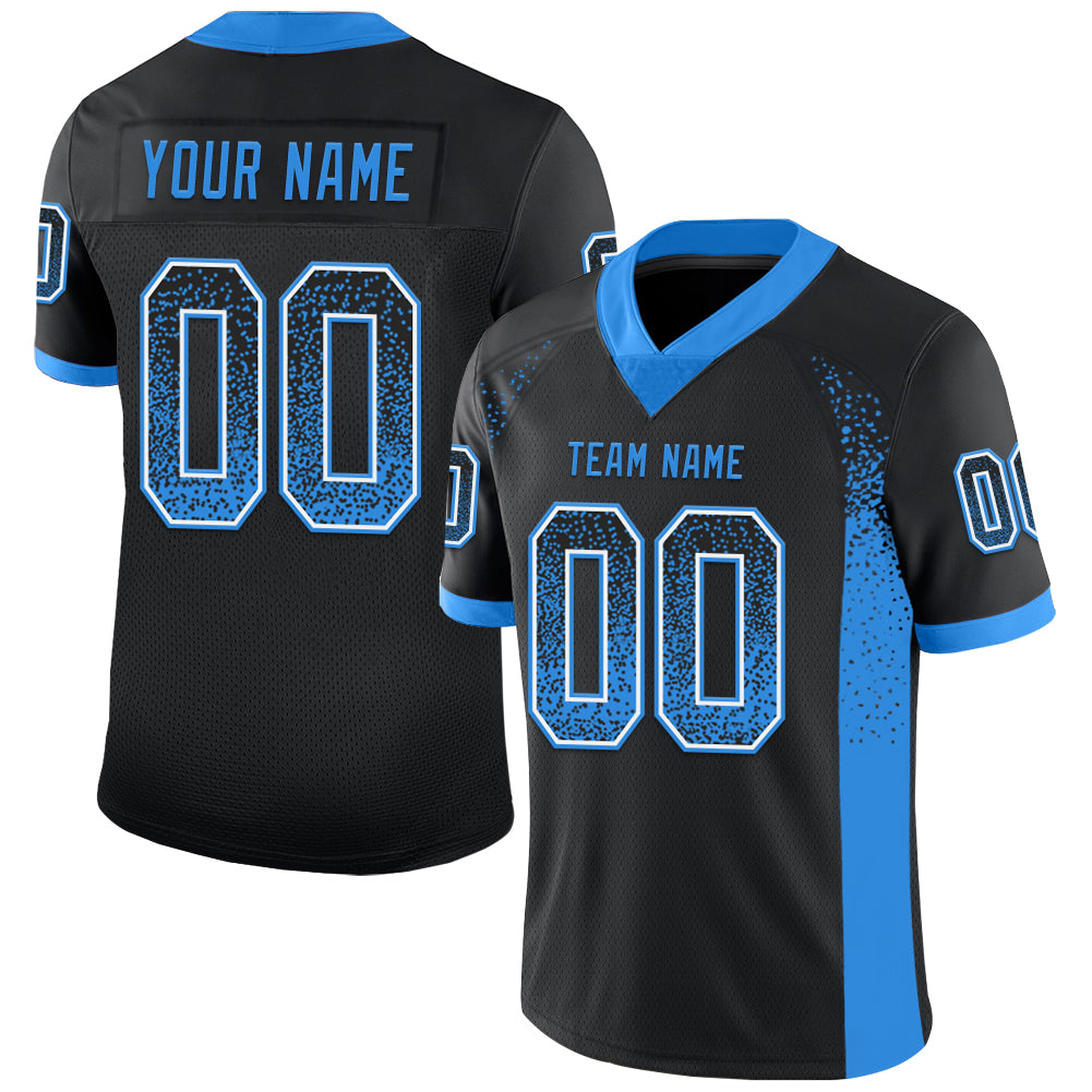 Custom Black Powder Blue-White Drift Fashion Football Jersey