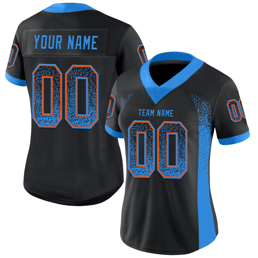 Custom Black Powder Blue-Orange Drift Fashion Football Jersey