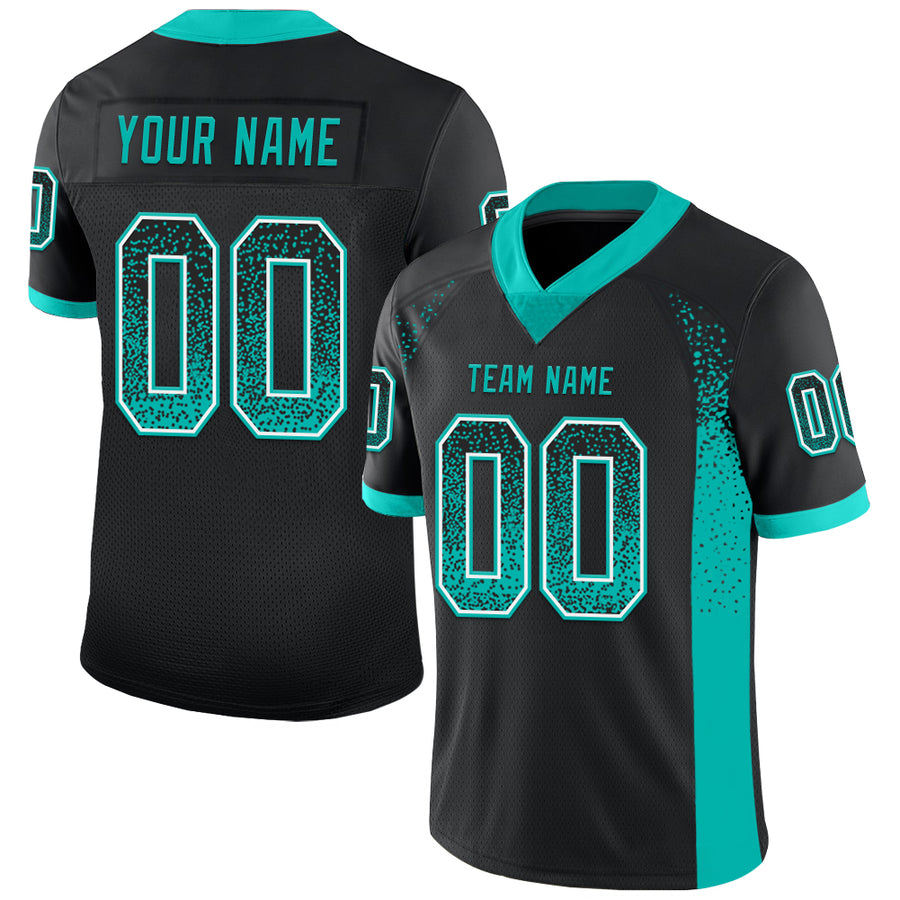 Custom Black Aqua-White Drift Fashion Football Jersey