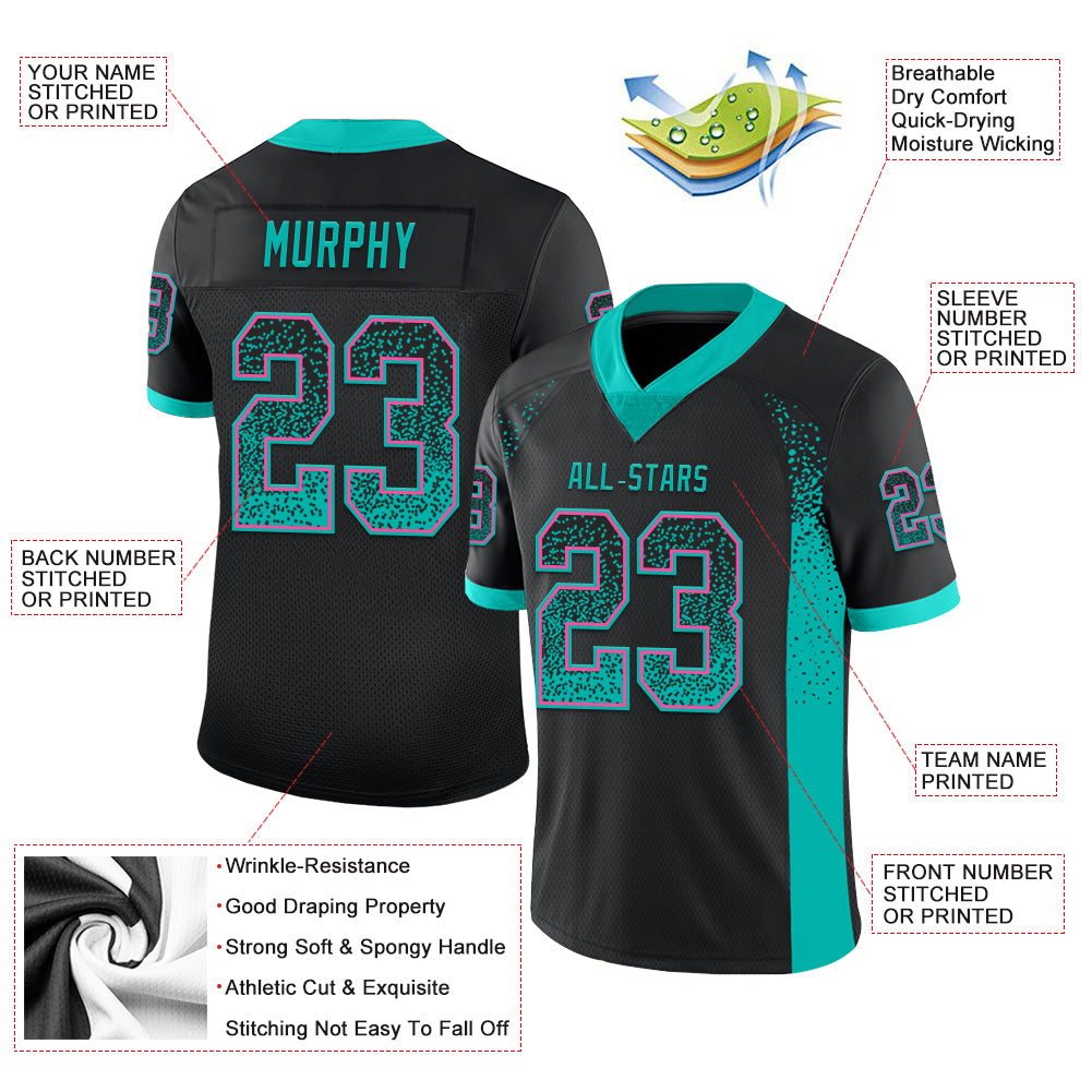 Custom Black Aqua-Pink Drift Fashion Football Jersey