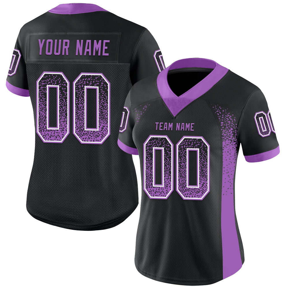 Custom Black Medium Purple-White Drift Fashion Football Jersey