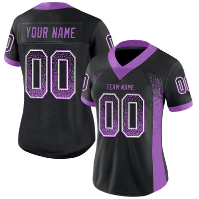 Custom Black Medium Purple-White Drift Fashion Football Jersey