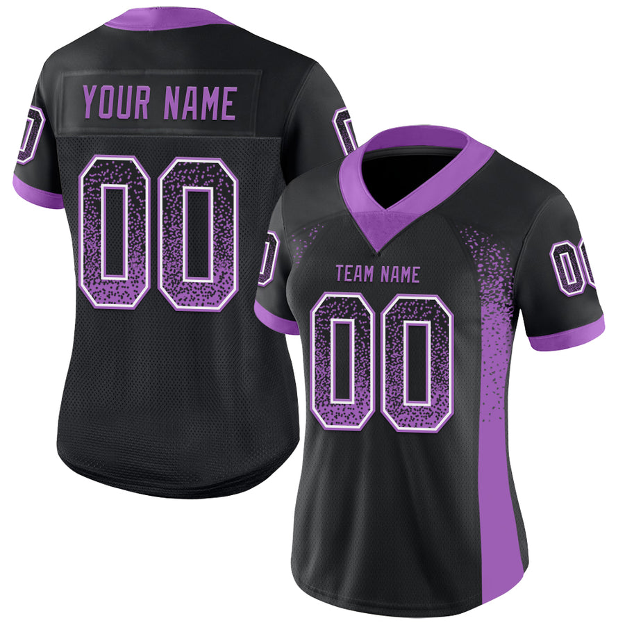 Custom Black Medium Purple-White Drift Fashion Football Jersey