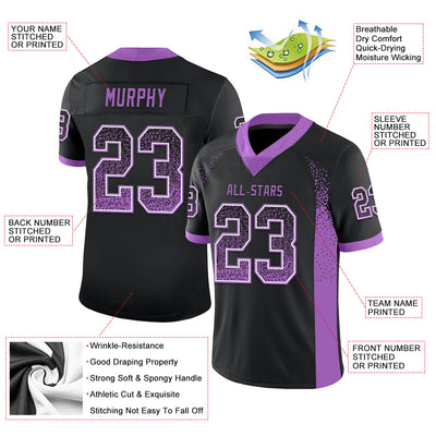 Custom Black Medium Purple-White Drift Fashion Football Jersey