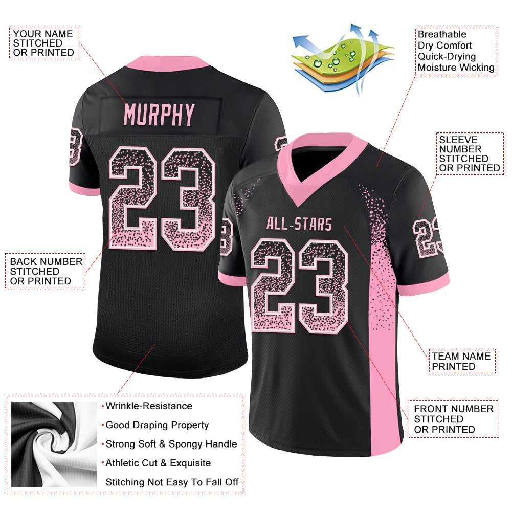 Custom Black Light Pink-White Drift Fashion Football Jersey