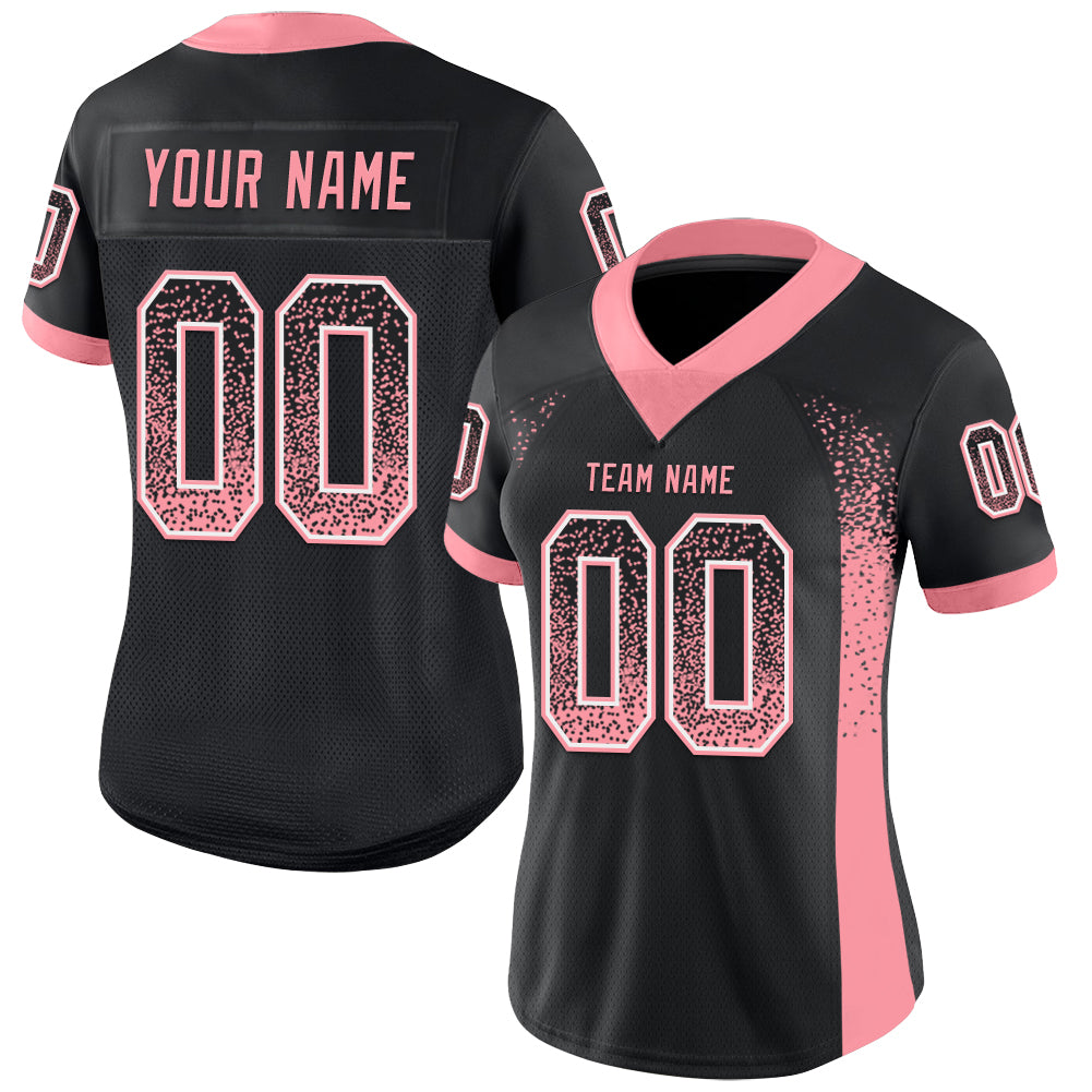 Custom Black Medium Pink-White Drift Fashion Football Jersey