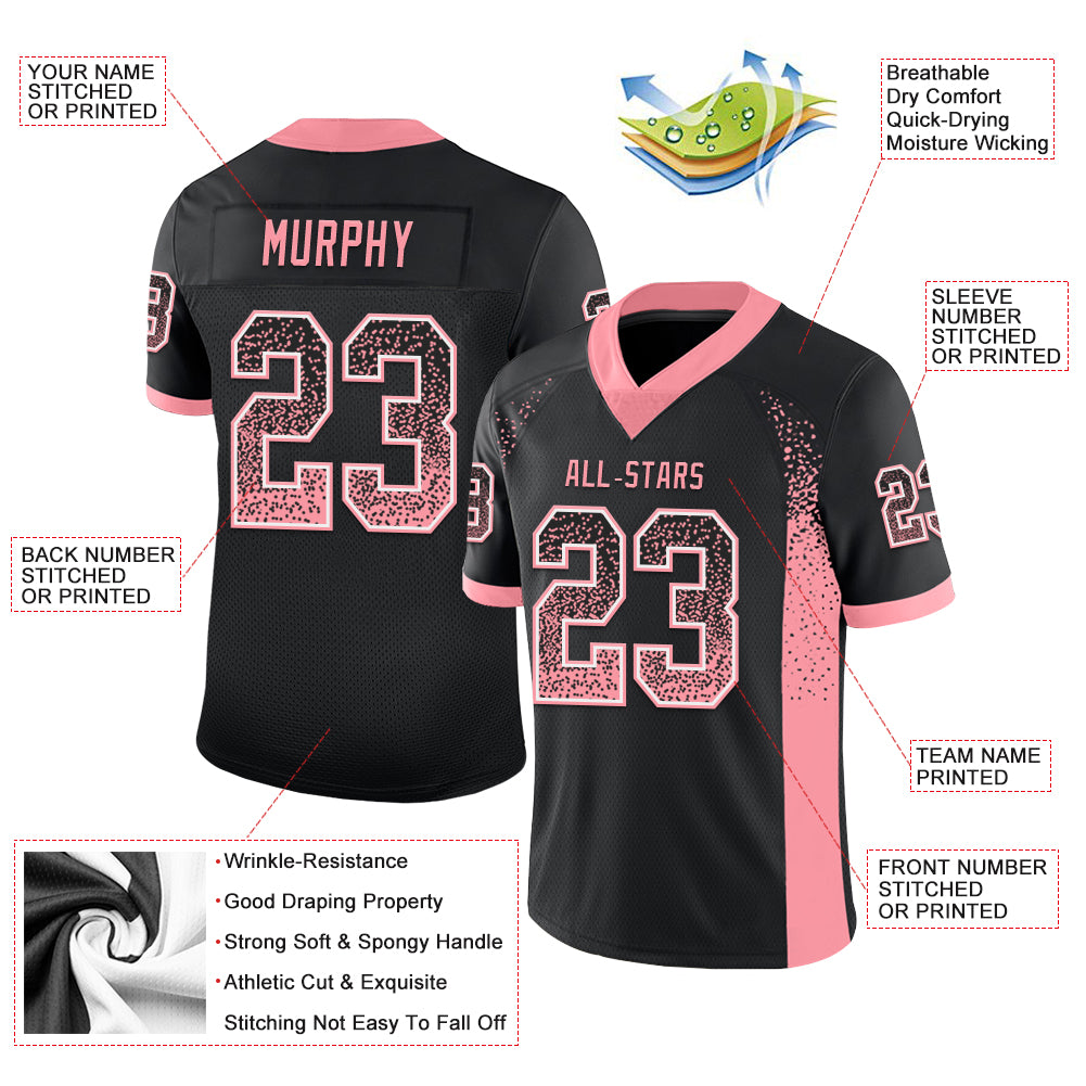 Custom Black Medium Pink-White Drift Fashion Football Jersey