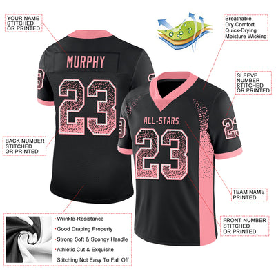Custom Black Medium Pink-White Drift Fashion Football Jersey
