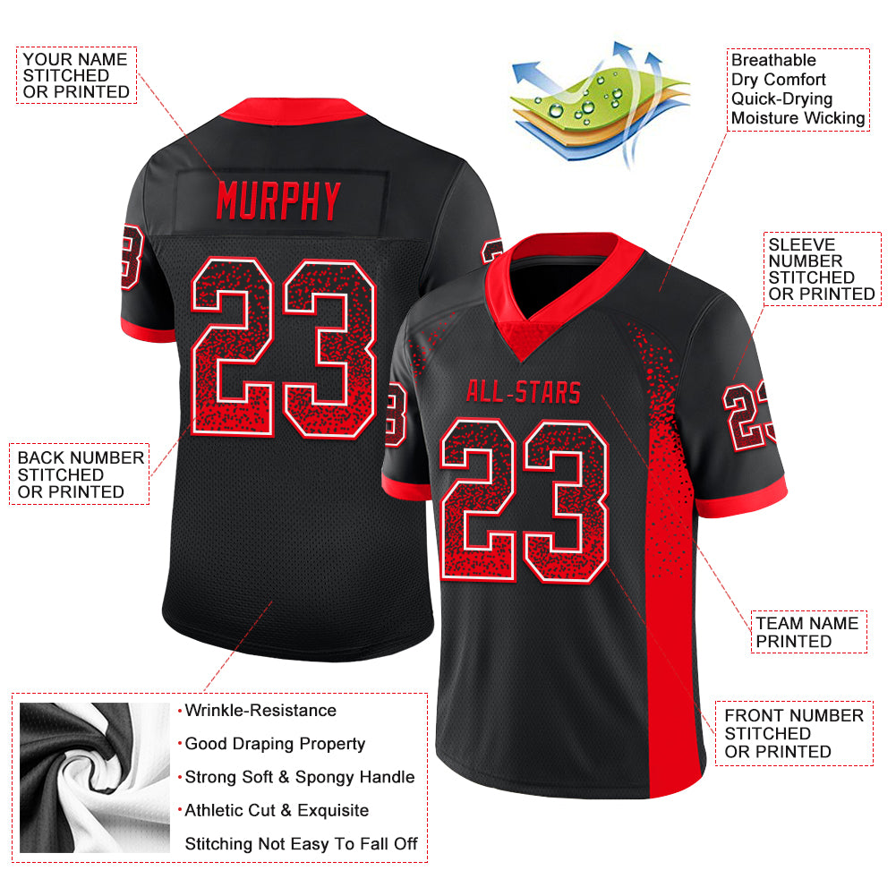 Custom Black Fire Red-White Drift Fashion Football Jersey