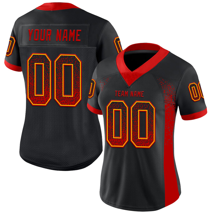 Custom Black Red-Gold Drift Fashion Football Jersey