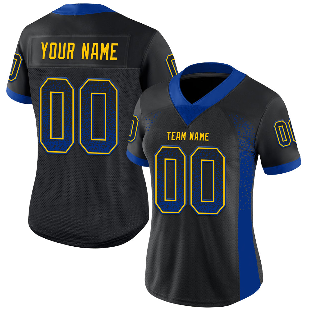 Custom Black Royal-Yellow Drift Fashion Football Jersey