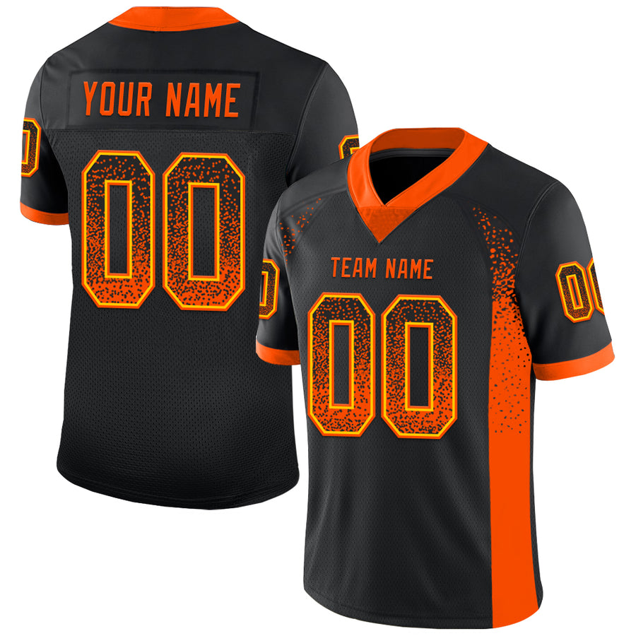 Custom Black Orange-Yellow Drift Fashion Football Jersey