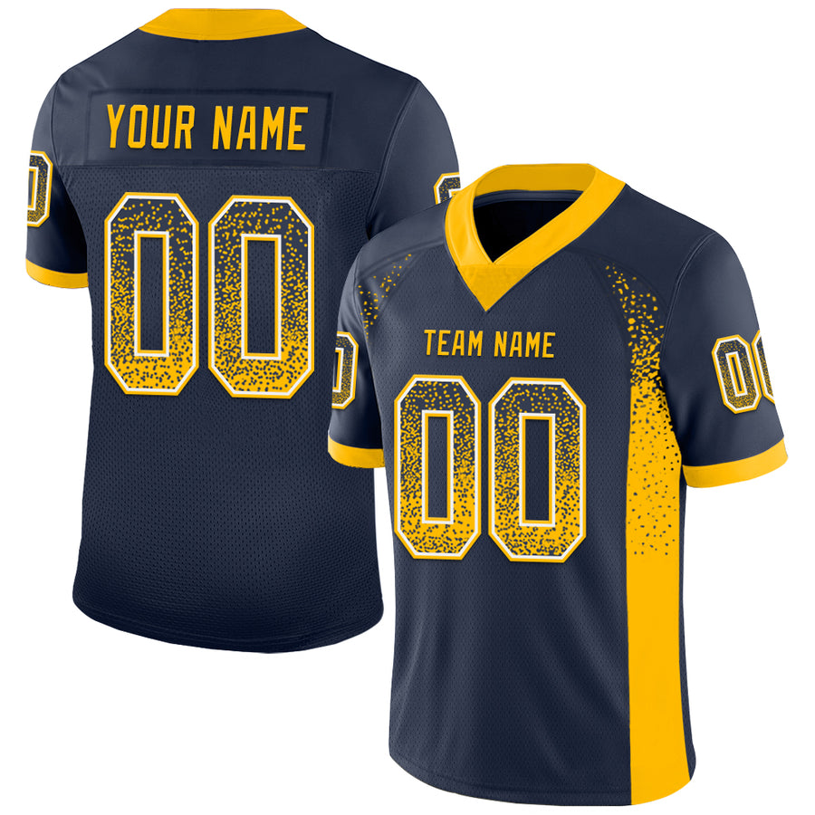Custom Navy Gold-White Drift Fashion Football Jersey
