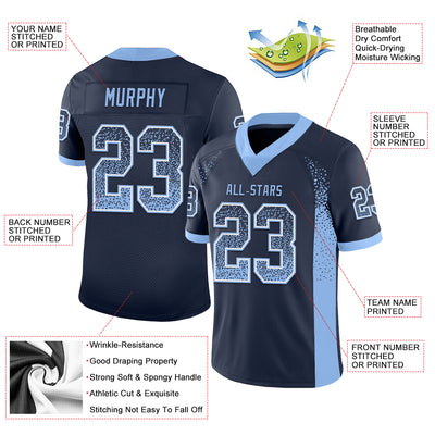 Custom Navy Light Blue-White Drift Fashion Football Jersey