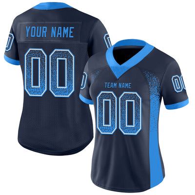 Custom Navy Powder Blue-White Drift Fashion Football Jersey