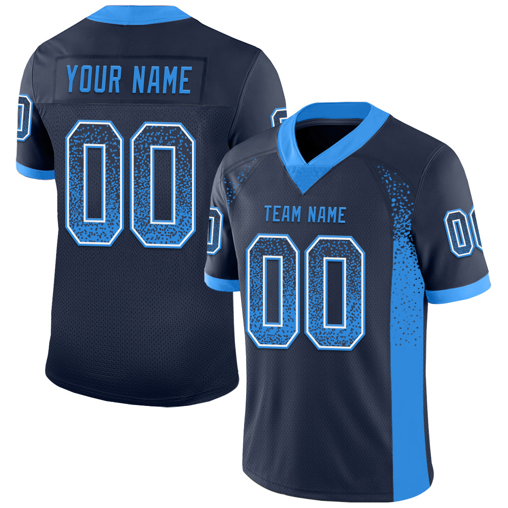 Custom Navy Powder Blue-White Drift Fashion Football Jersey
