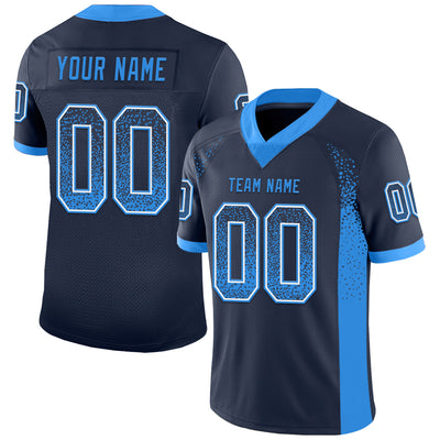 Custom Navy Powder Blue-White Drift Fashion Football Jersey