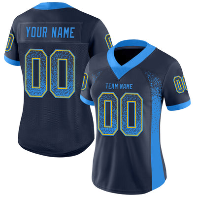 Custom Navy Powder Blue-Yellow Drift Fashion Football Jersey