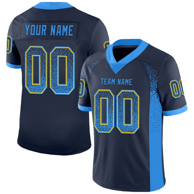 Custom Navy Powder Blue-Yellow Drift Fashion Football Jersey